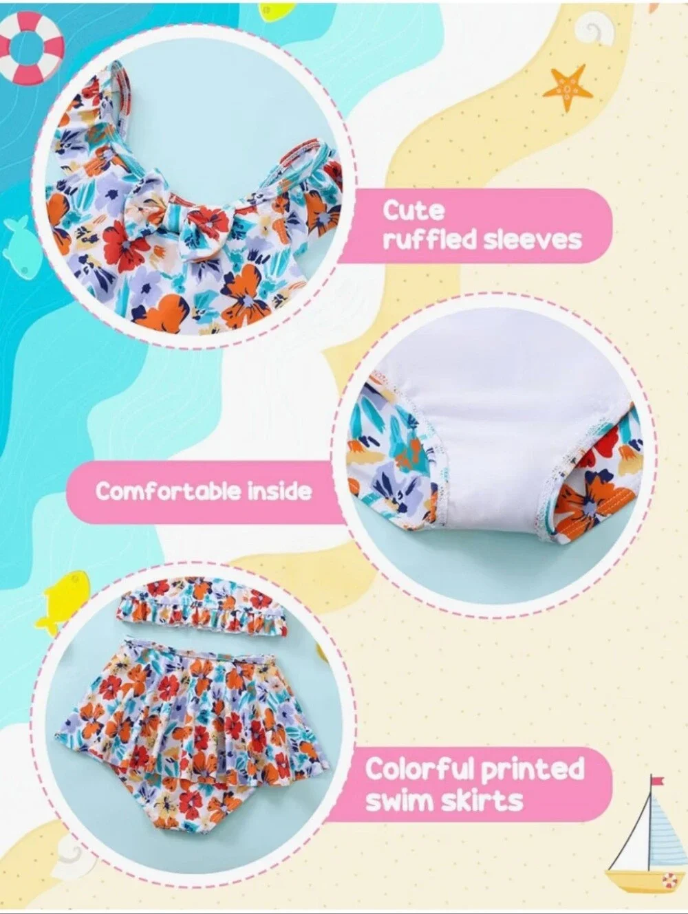 Girls Ruffled Floral Swimsuit